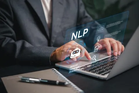 Professional with and nlp graphics highlighting cutting edge tech business showcasing innovation