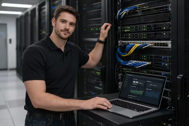 Pressific Server Expert at London Telehouse Server Room Telehouse East B1 Operating on a server rack for Tech Generation which owns Pressific