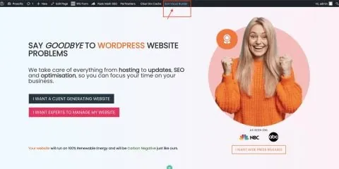 The image shows exiting the visual builder in DIVI.