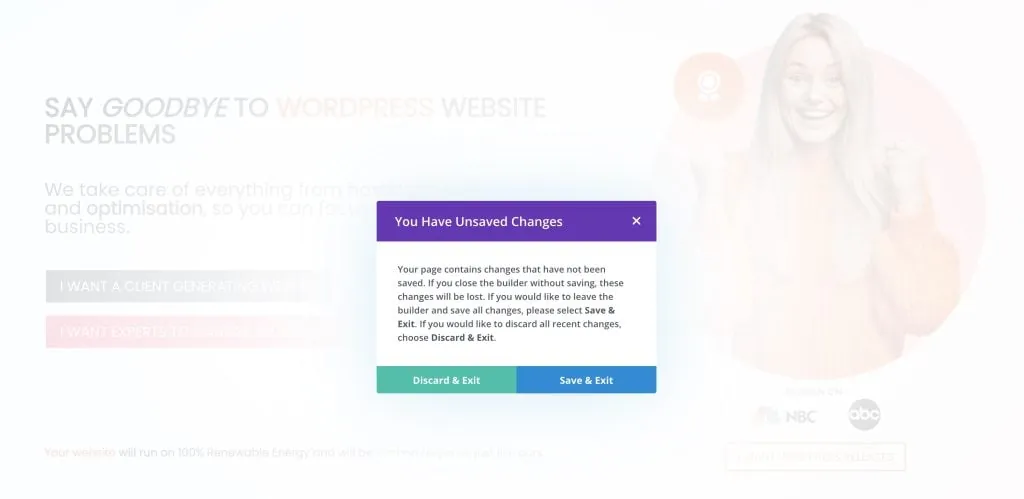 Alternative way to save the changes in DIVI.