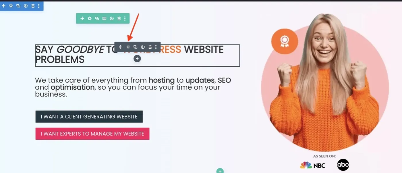 The guide on how to select the heading section using DIVI.