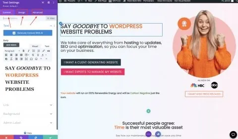 Edit - Showing on how to edit the heading using DIVI.