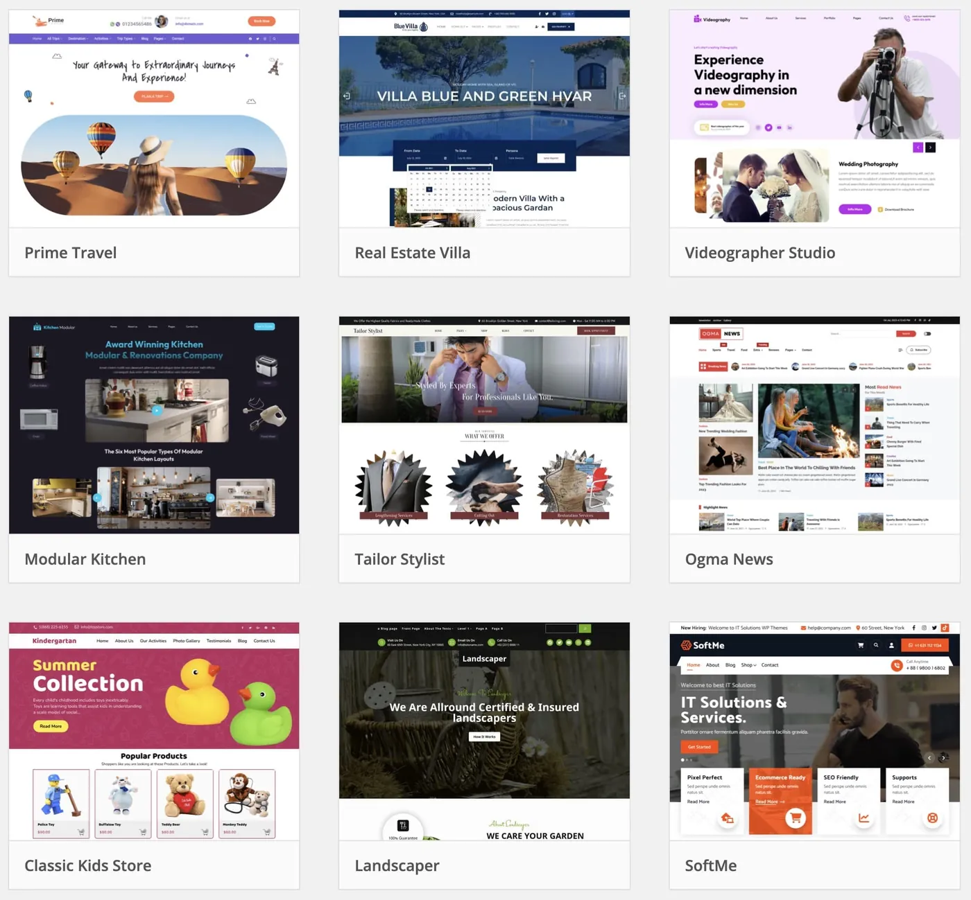 WordPress comes with a large collection of Themes