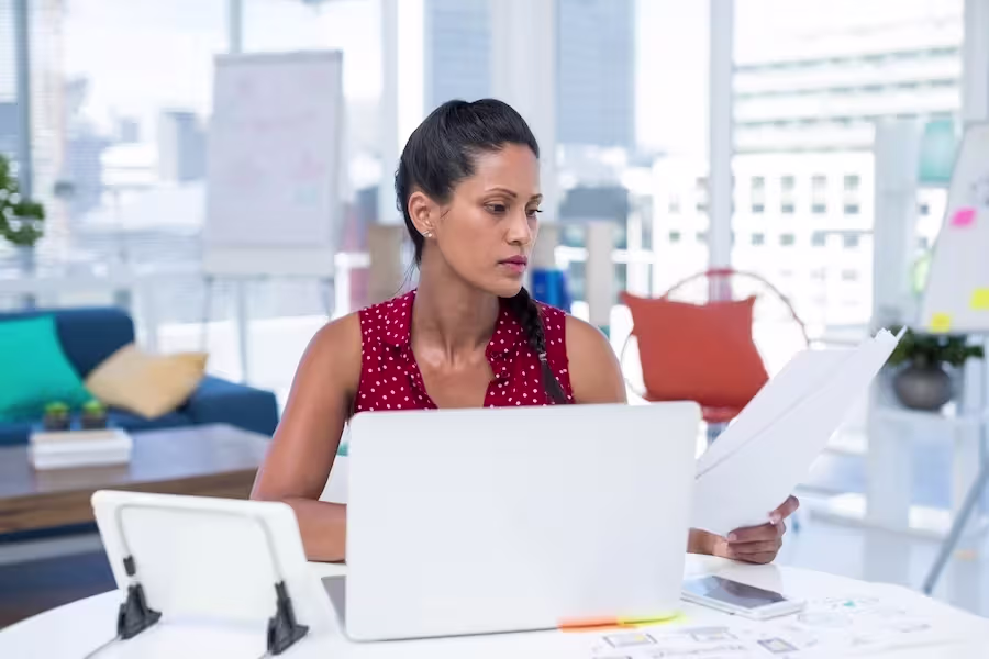 female executive looking at documents